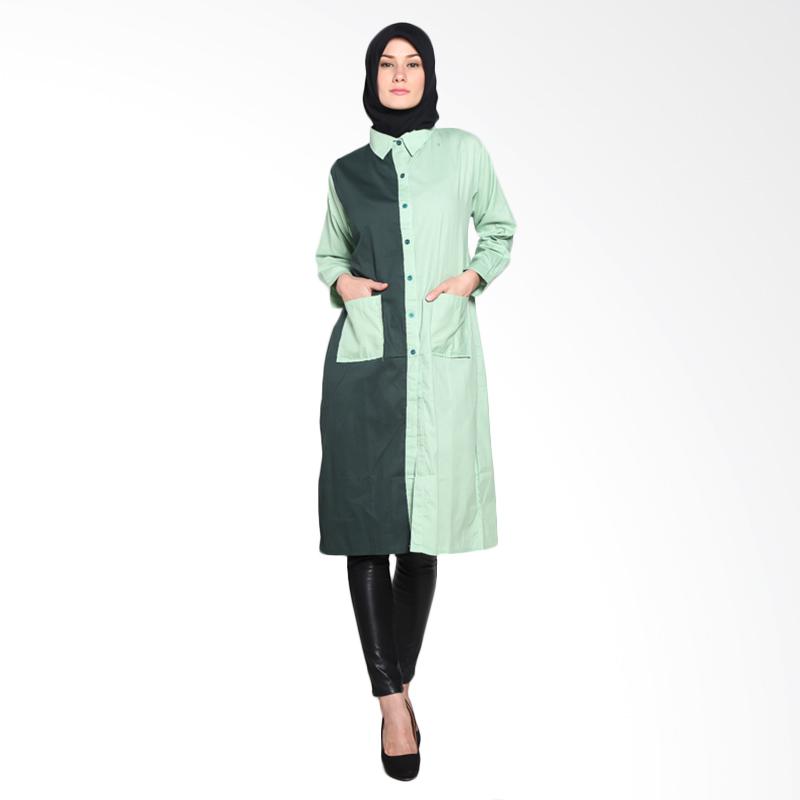 Chick Shop Simple Combined Plain Long Shirt CO-52a-03-HmHt Tunik Moslem - Light Green Dark Green