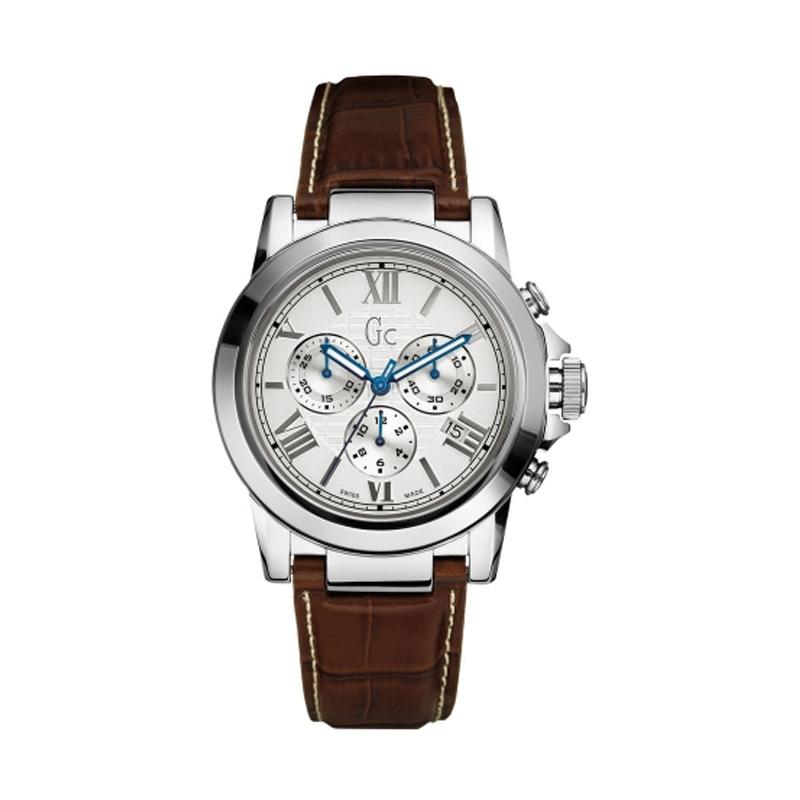 Guess Collection Chronograph Leather Jam Tangan Pria Gc B-2 CLASS X41003G1 - Brown Silver
