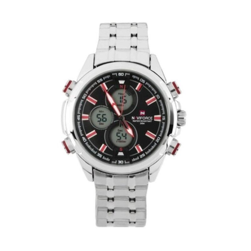 Naviforce NF9049S Men's Quartz Digital LED Dual Time Display Wrist Watch Jam Tangan Pria - Red