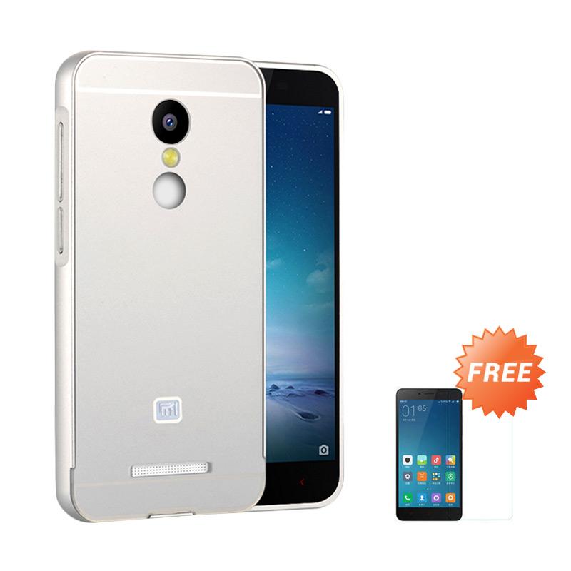 harga Case Aluminium Bumper with Sliding Casing for Xiaomi Redmi Note 2 - Silver + Free