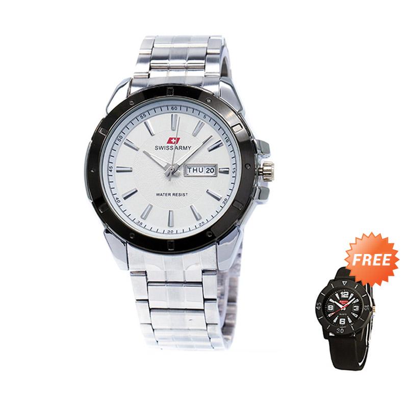 Swiss Army SA0301 Jam Tangan Pria - Silver Putih + Free Jam Tangan