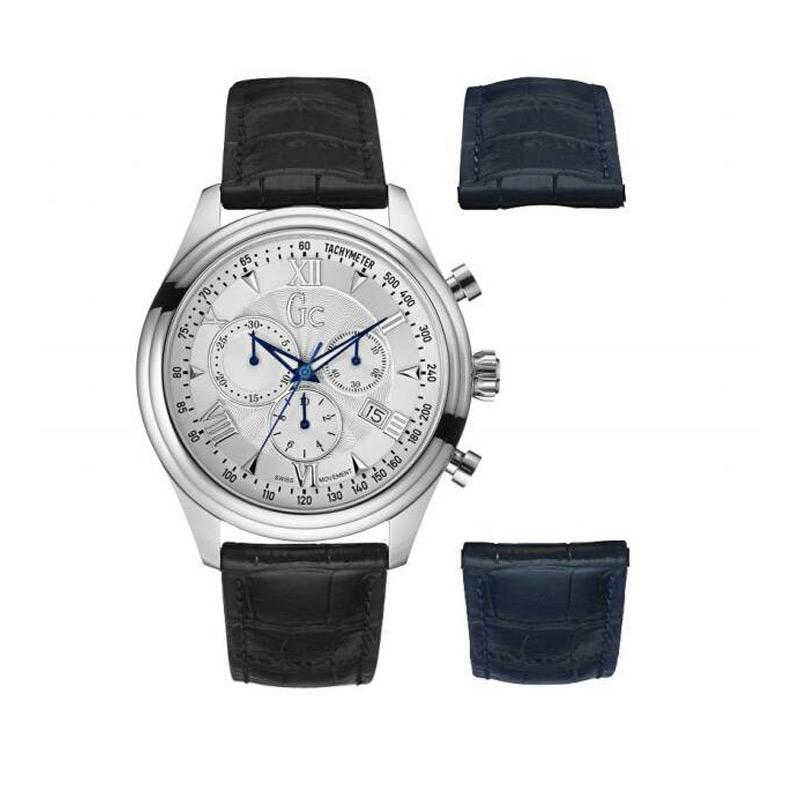Guess Collection Chronograph Jam Tangan Pria Leather Gc SMARTCLASS Y04009G1 - Black Silver