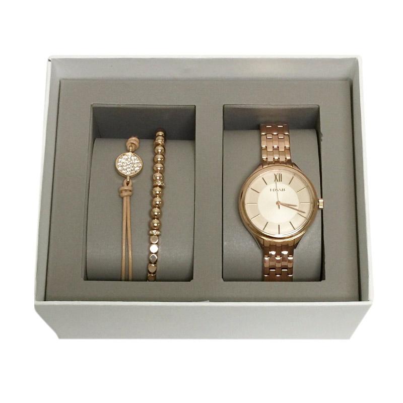 Fossil Tone Roman S 2 Bracelets Crystal Watch BQ 3078SET Set Jam Tangan Fashion Wanita - Rose Gold