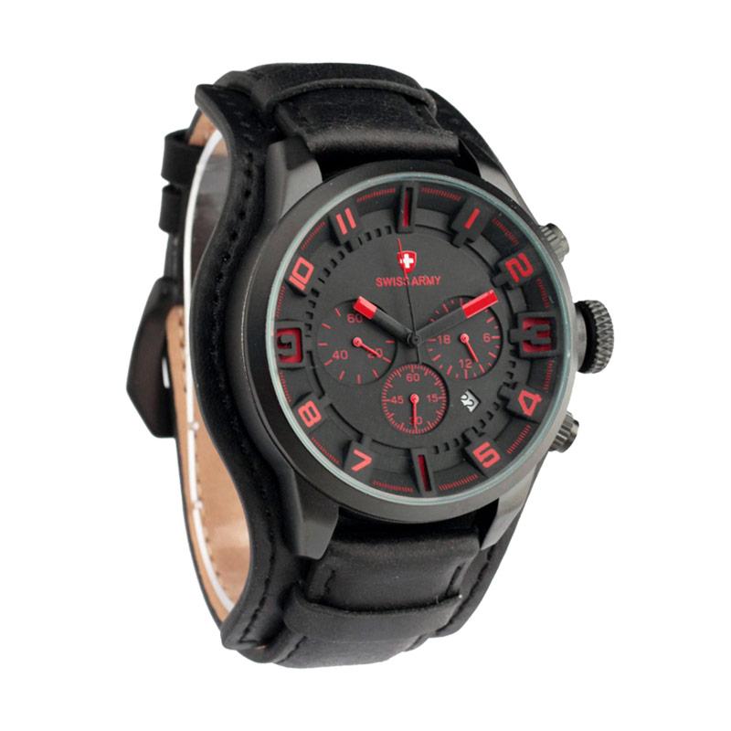 Swiss Army Wing's Casual Man D47H270SA4151HTMM Crhonograph Leather Strap Jam Tangan Pria - Hitam