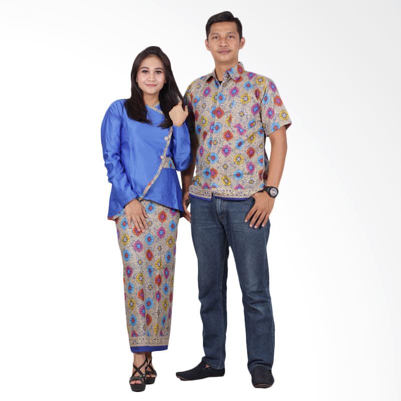 Batik Putri Ayu Solo Sarimbit Modern Semi Sutra Prada srd200 Baju Batik Couple - Biru