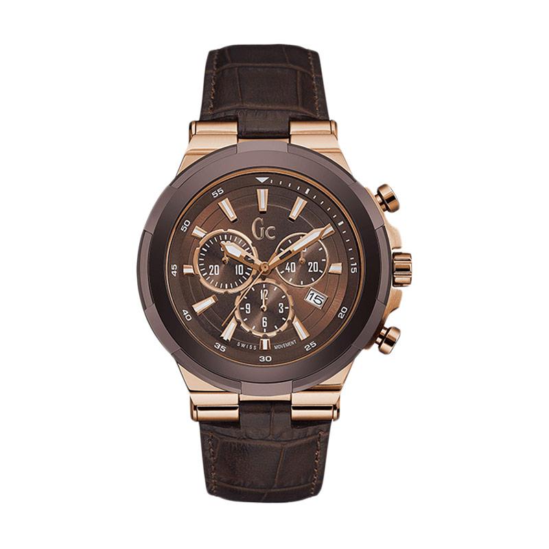 Guess Collection Chronograph Jam Tangan Pria Leather Gc STRUCTURA Y23009G4 - Brown Rosegold