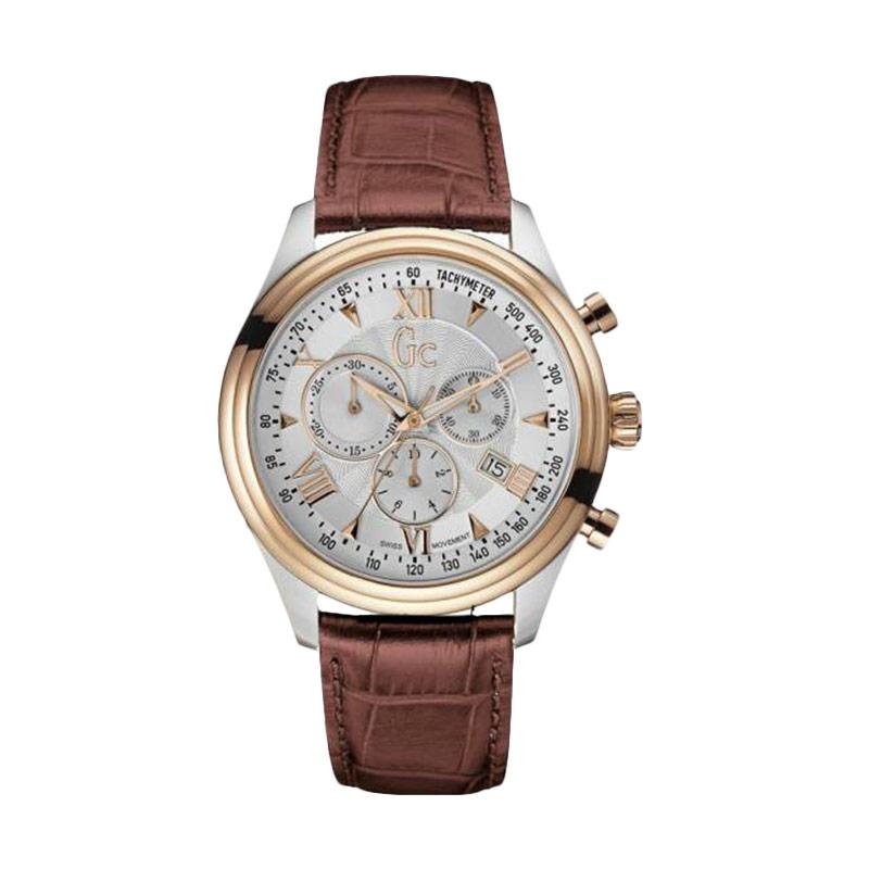 Guess Collection Chronograph Jam Tangan Pria Leather Gc SMARTCLASS Y04010G1 - Brown Rosegold White