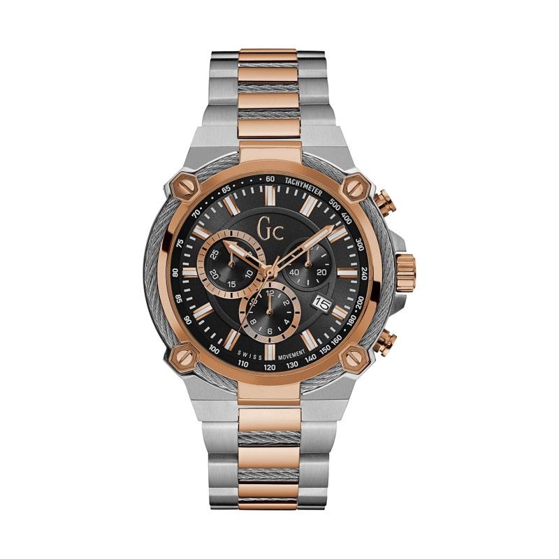 Guess Collection Gc Cableforce Chronograph Stainless Jam Tangan Pria Y24002G2 - Silver Rose Gold Black