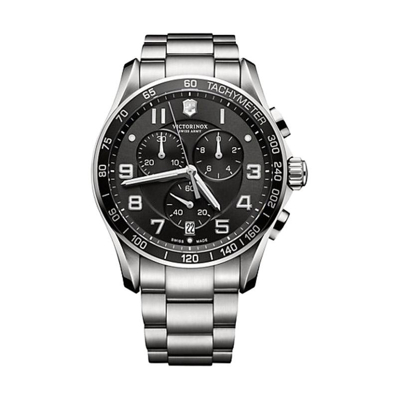 Victorinox Swiss Army Chrono Classic XLS Chronograph Stainless Jam Tangan Pria 241650 - Silver Black