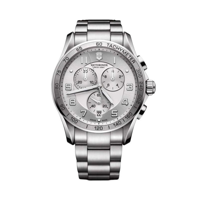 Victorinox Swiss Army Chrono Classic XLS Chronograph Stainless Jam Tangan Pria 241654 - Silver White