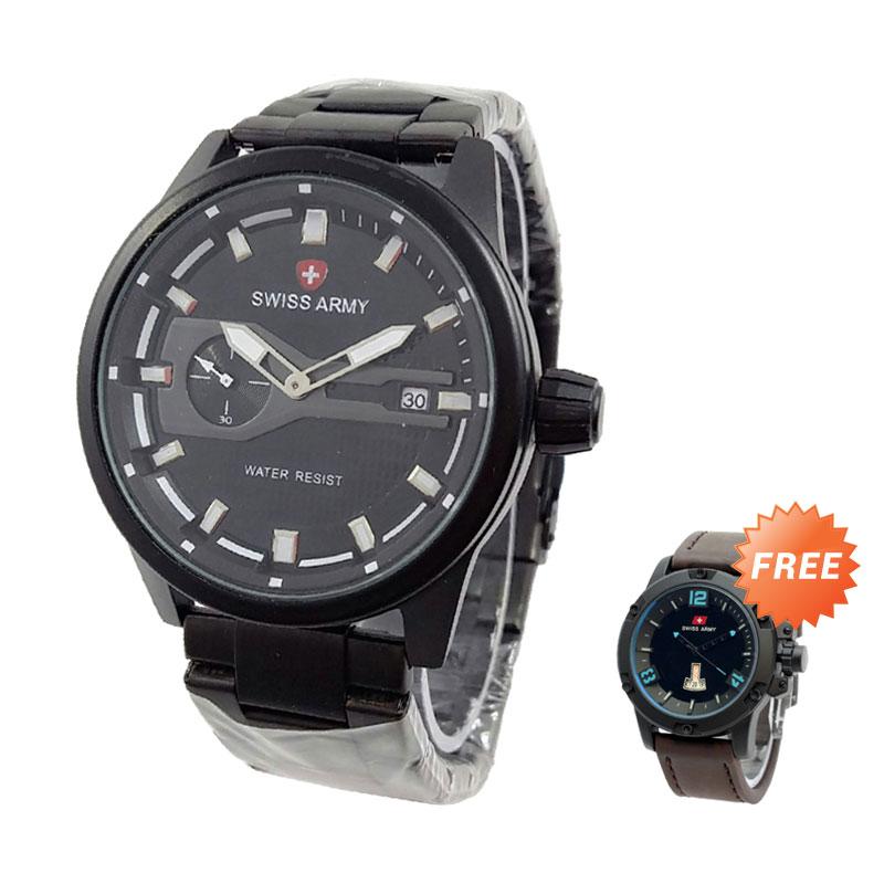 Swiss Army Bogof H230D4-SA7415MHTMP Crhono Second Jam Tangan Pria - Hitam + Free Swiss Army H90D47SA0370M