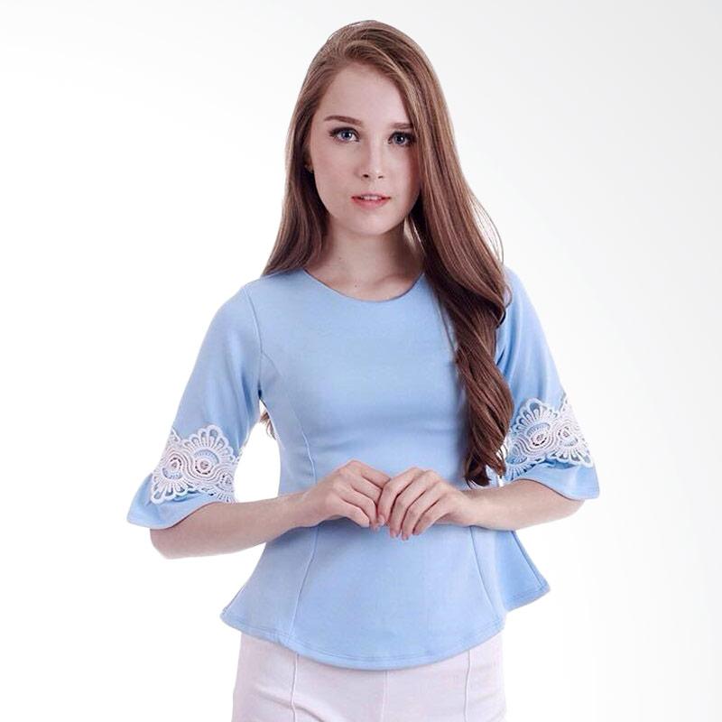 KULO Bell Sleeve Crochet Top Atasan Wanita - Light Sky Blue