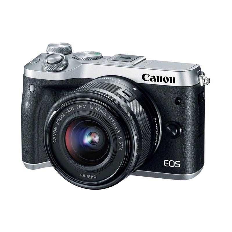 Canon EOS M6 Kit 15-45mm Kamera Mirrorless - Silver + SANDISK SD ULTRA 32GB + FILTER UV + S. GUARD