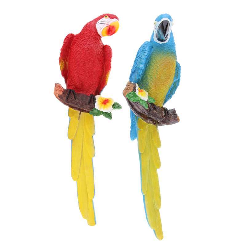 2x Parrot Ornament Figurine Artificial Bird Tree Decor 31cm Look Right Red 