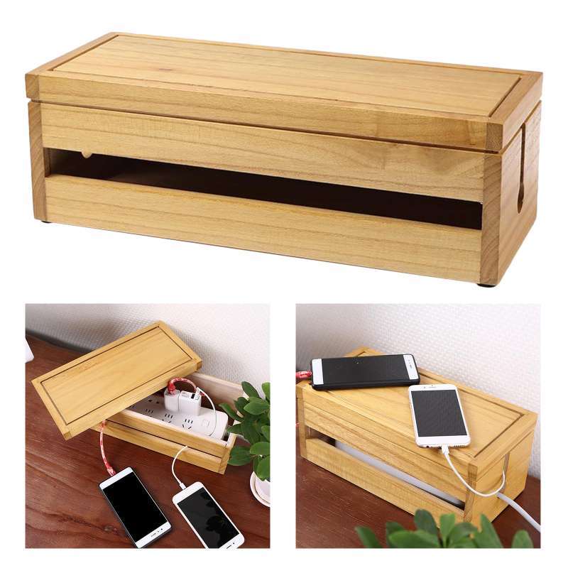 Cable Management Box, Wooden Style Cover, Cord Organizer For Desk Tv Computer  Usb Hub System To Cover And Hide & Power Strips & Cords