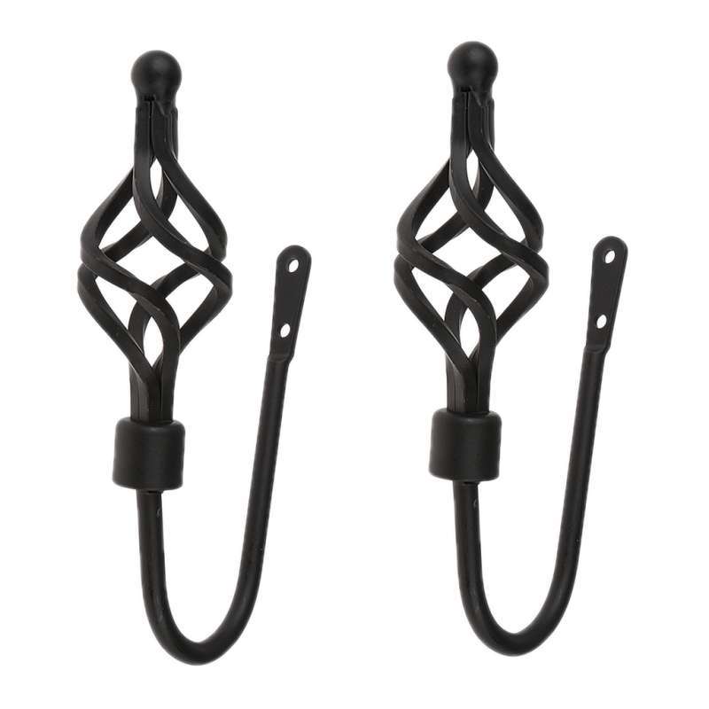 Pair Spiral Window Curtain Tassel Tie-Back Wall Hooks Clothes Hangers Black 