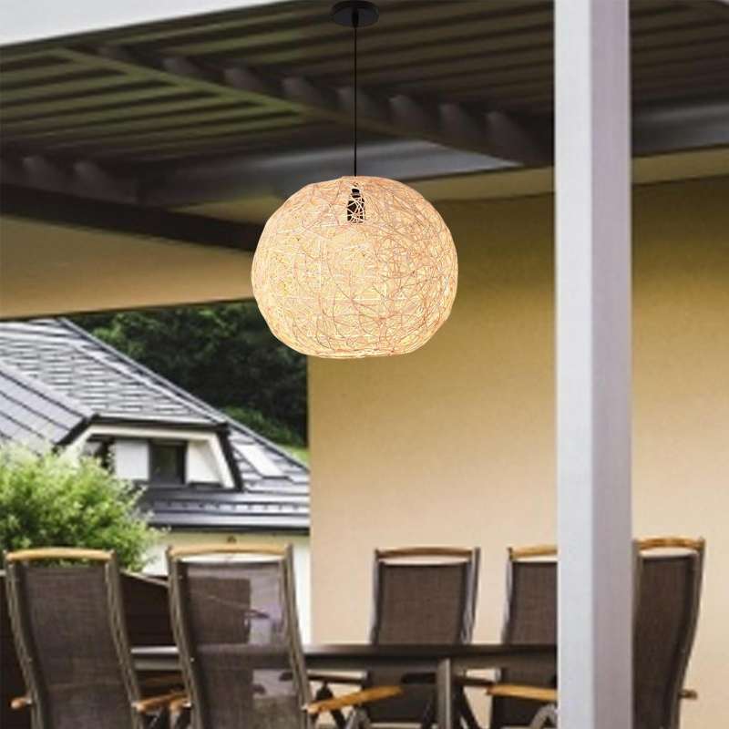 Promo Rustic Bamboo Woven Light Shade, Cage Bamboo Pendant Lamp Shaders