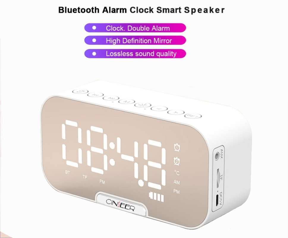 Mic Galaxy series TF Port Qi Wireless Charger for iPhone JE Make IT Simple Wireless Bluetooth V5.0 Speaker with Alarm Clock Stereo Sound FM Radio 