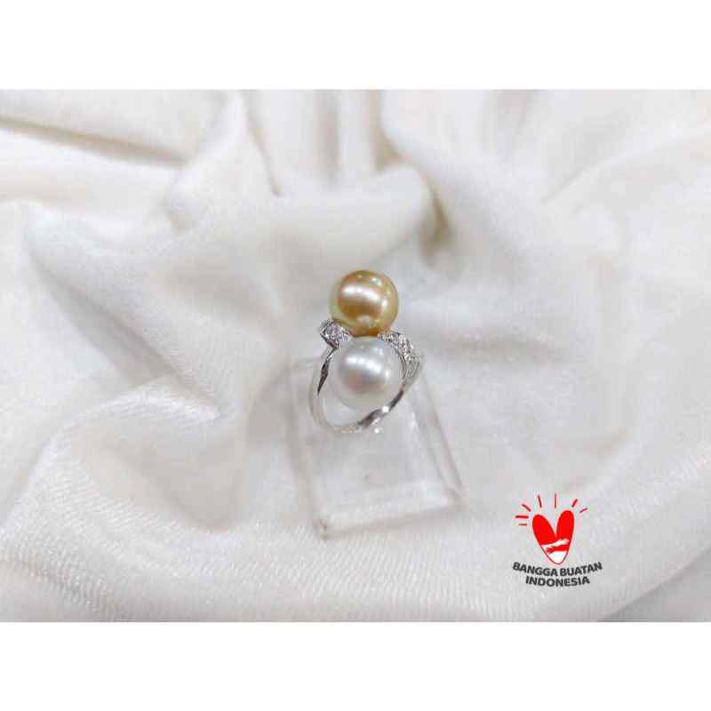 Cincin Perak lapis emas putih mutiara air laut asli CINPMAL002