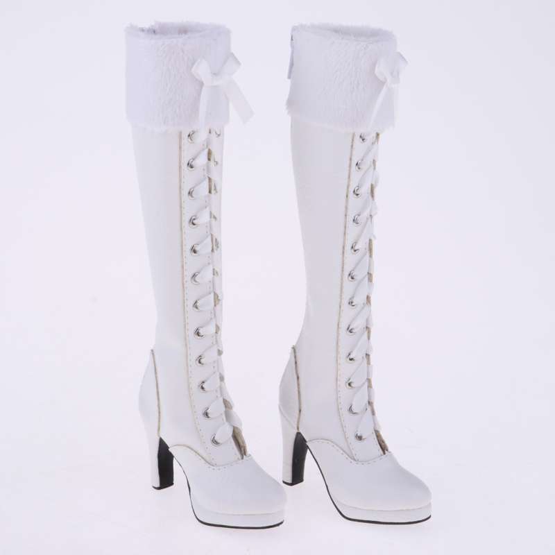 1/4 Minifee BJD Shoes Cross Lace-up High-heeled Knee-high Boots PU Leather Brown
