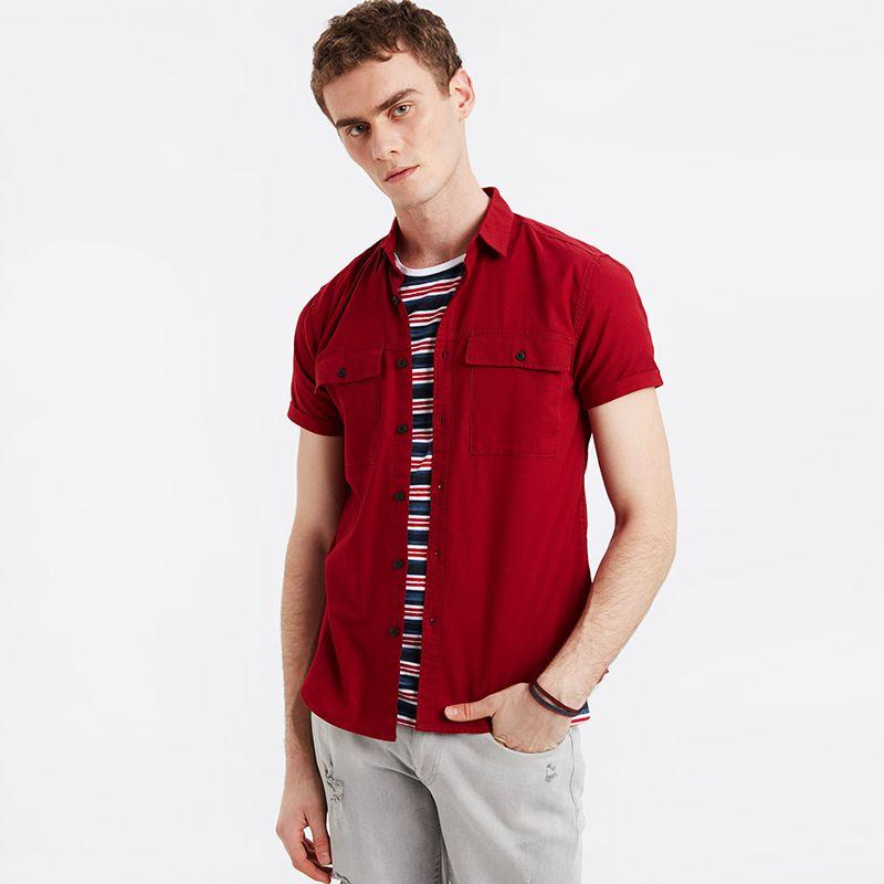 Jual Lc Waikiki Extra Slim Fit Gabardine Men S Short Sleeve Shirt Red 9s7129z8 Online November 2020 Blibli Com