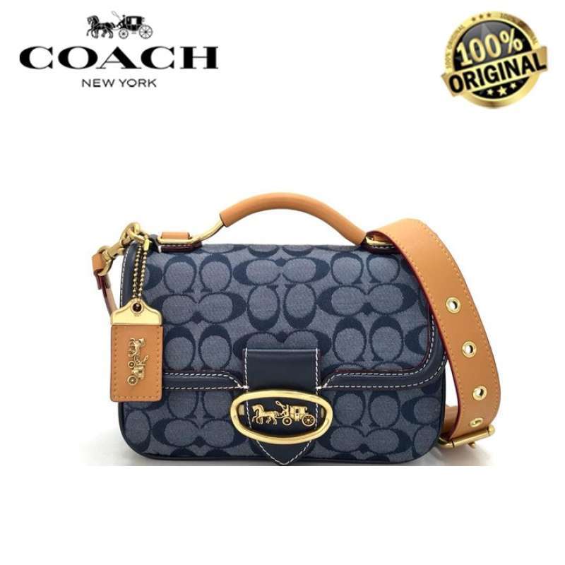 Coach riley top handle 22 in signature chambray clearance