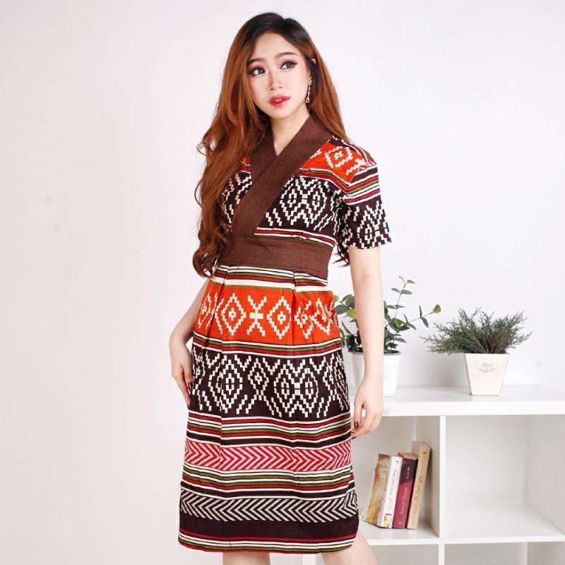 Jual Jo Nic Fahira Dress Batik Wanita Kerah V Neck Kimono Allsize Murah Mei 2021 Blibli