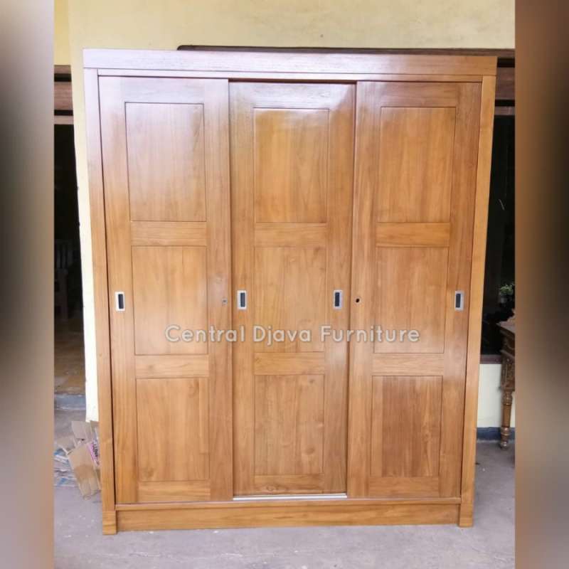 Jual Lemari Pakaian Sliding 3 Pintu Kayu Jati Minimalis Almari Geser Jepara Terbaru Juli 2021 Blibli