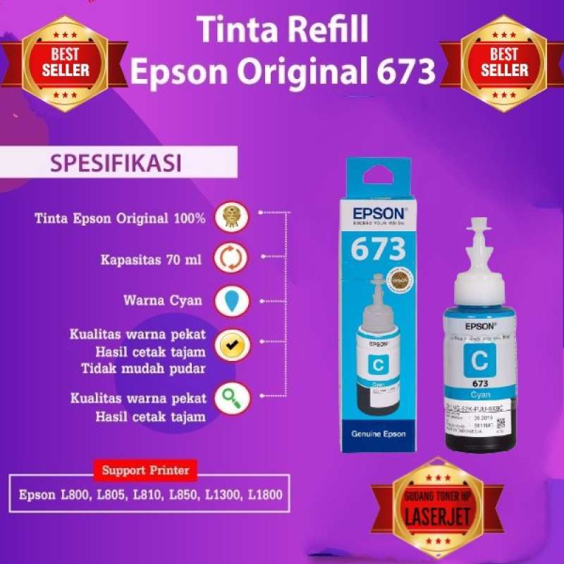 Promo TINTA EPSON 673 T673 ORIGINAL PRINTER L805 L810 L850 L1300 L1800  _CYAN - Cyan di Seller GUDANG TONER HP LASERJET - Kota Tasikmalaya, Jawa  Barat | Blibli