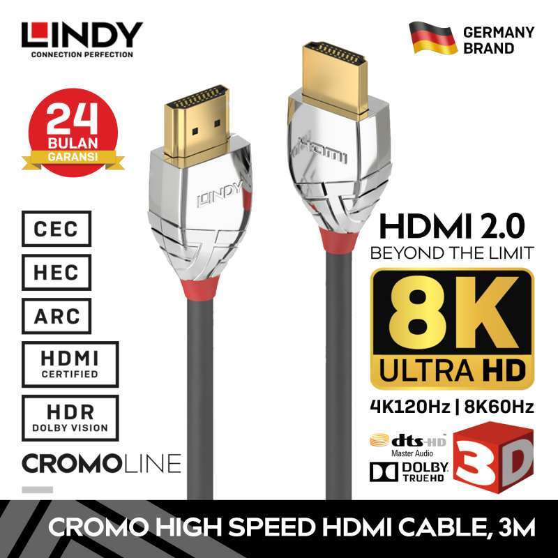 LINDY 37873 3M Kabel HDMI High Speed 8K 4K 120hz HDR Cromo Cable
