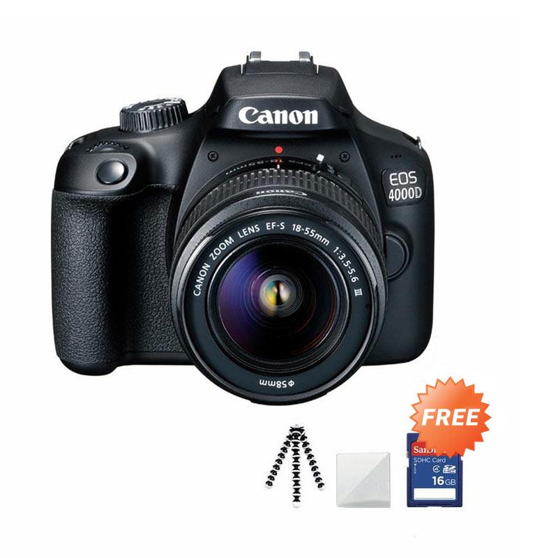 canon eos 4000d mark iii lens 18 55 kamera dslr free screenguard sdhc 16gb gorillapod mini tripod