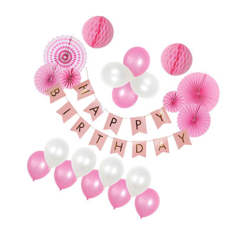 birthday party decorations set paper fans balloons happy birthday banner pom poms swirls for adults and kids birthday party decoration
