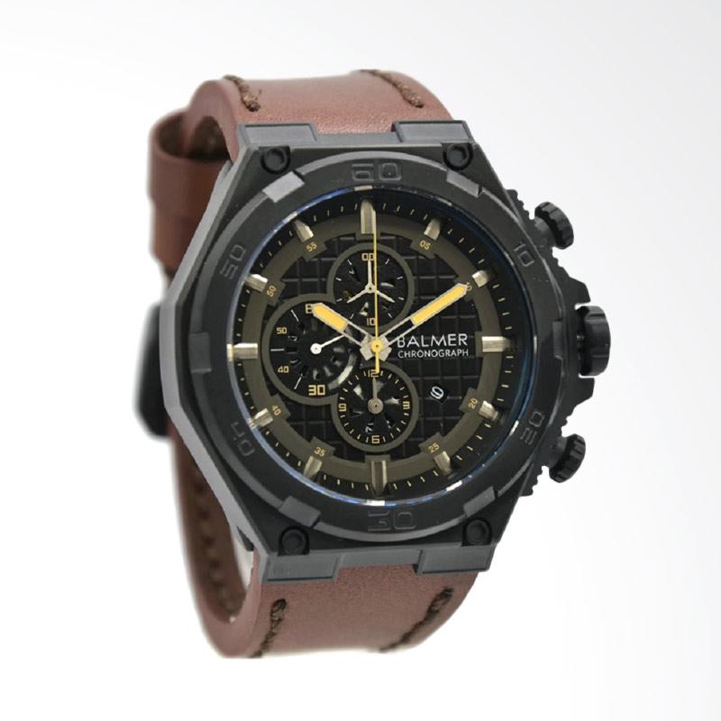 Balmer Leather Strap Jam tangan Pria - Coklat Ring Hitam Plat Hitam B 7947MB