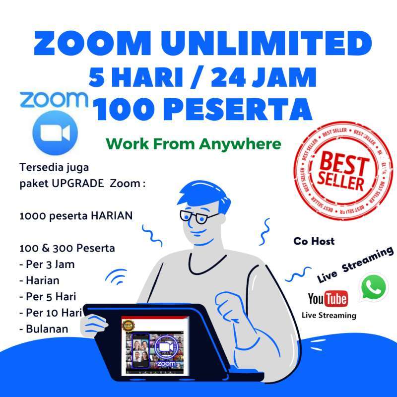 Jual Upgrade Zoom Meeting Pro 100 Peserta Harian Unlimited Murah Mei 2021 