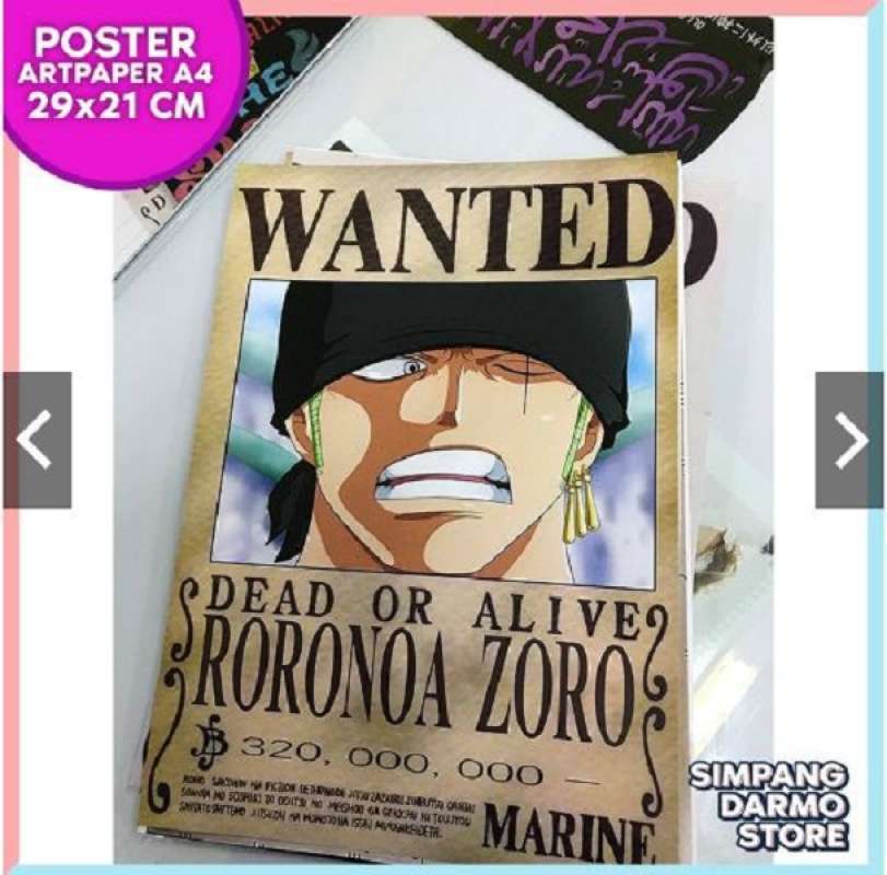 Jual Poster One Piece Buronan Roronoa Zoro Wanted Bounty Terbaru Straw Hat Ukuran A4 Murah Mei 2021 Blibli