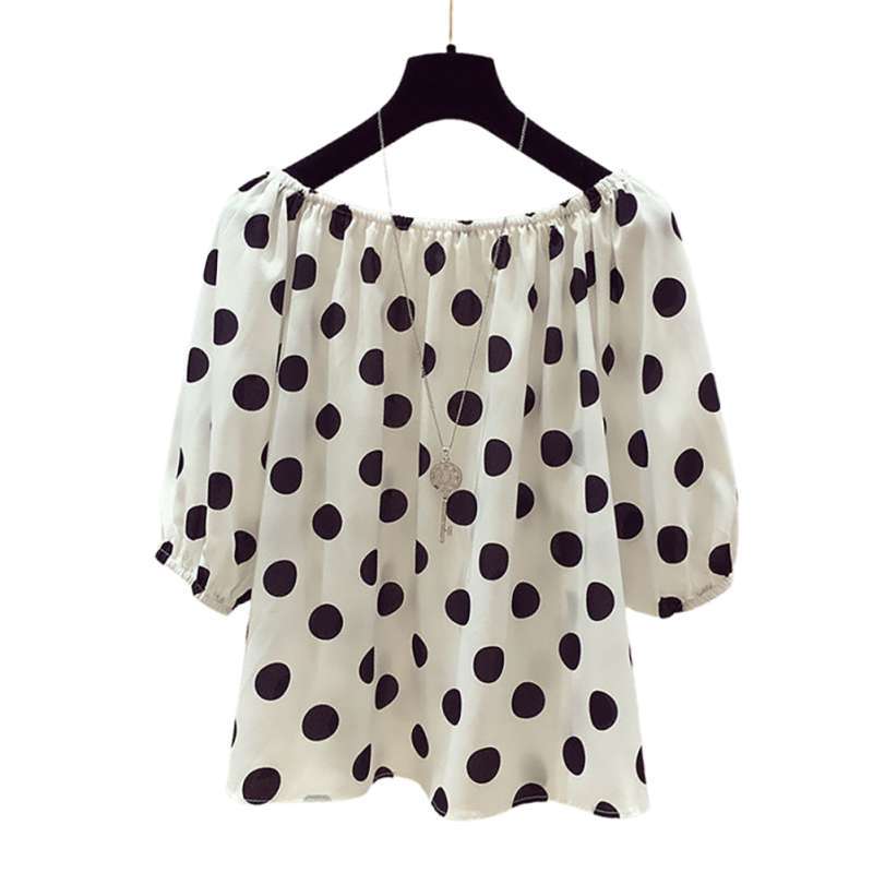 Polka Dot Short Sleeve Chiffon Blouse 