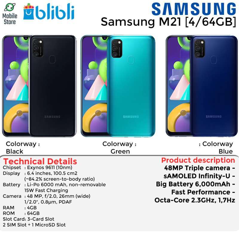 Jual Samsung Galaxy M21 4 6 4gb Garansi Resmi Terbaru Juli 21 Blibli
