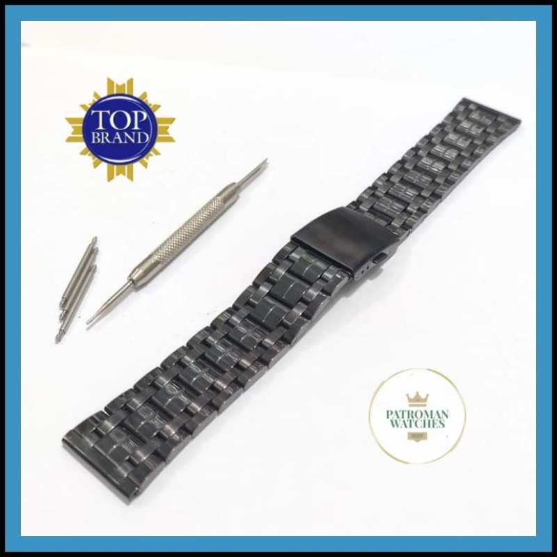 Strap Tali Jak Tangan Stainless Steel 22mm Watch Strap Black Solid Free Pen  dan Remover
