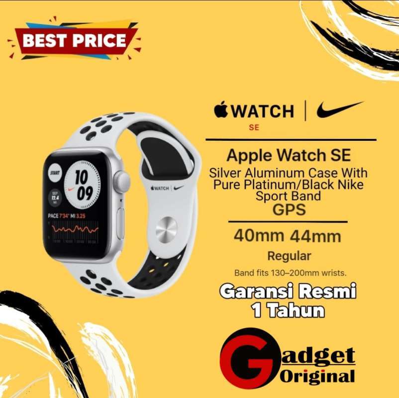 Jual Apple Watch SE NIKE 44mm [MYYH2ID] Silver Alumunium Case with Pure  Platinum Black Sport Band Garansi Resmi di Seller Gadget Original Official  Store - Kota Jakarta Barat, DKI Jakarta | Blibli