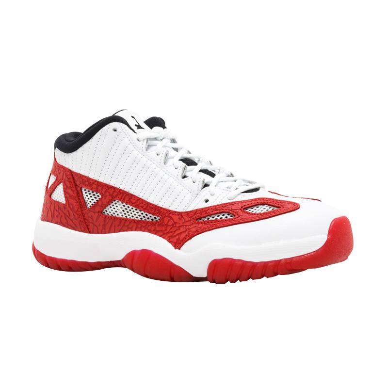 white and red low top jordan 11