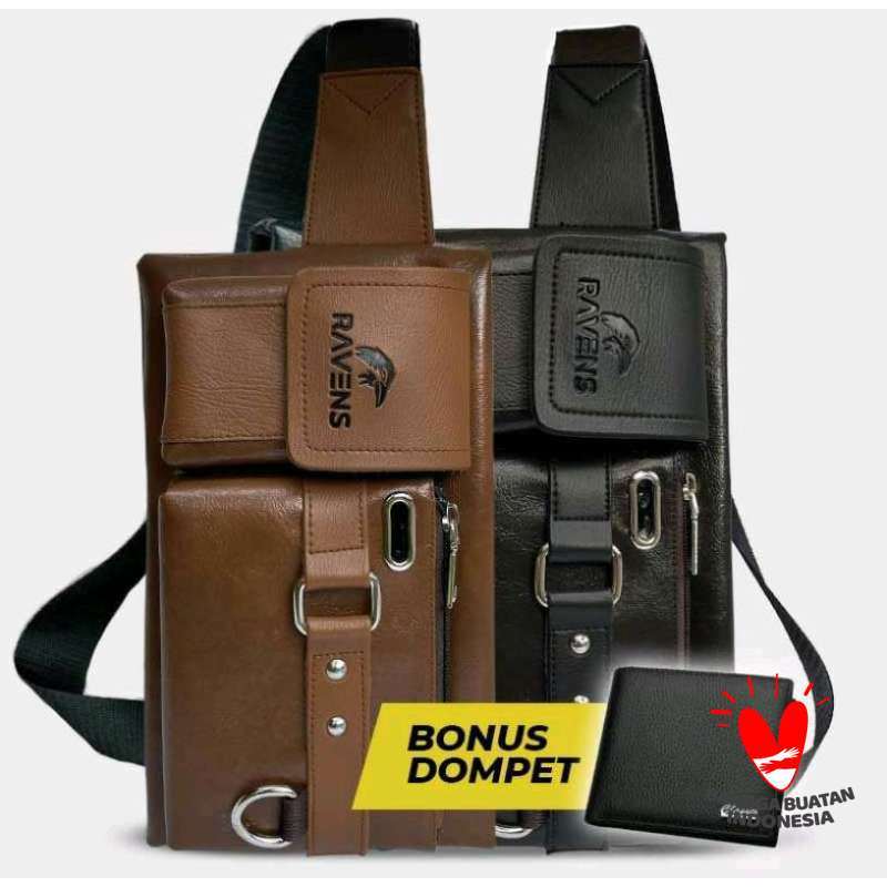 Ravens Waist Bag Tas Selempang Ravens PU Leather TAS Ravens