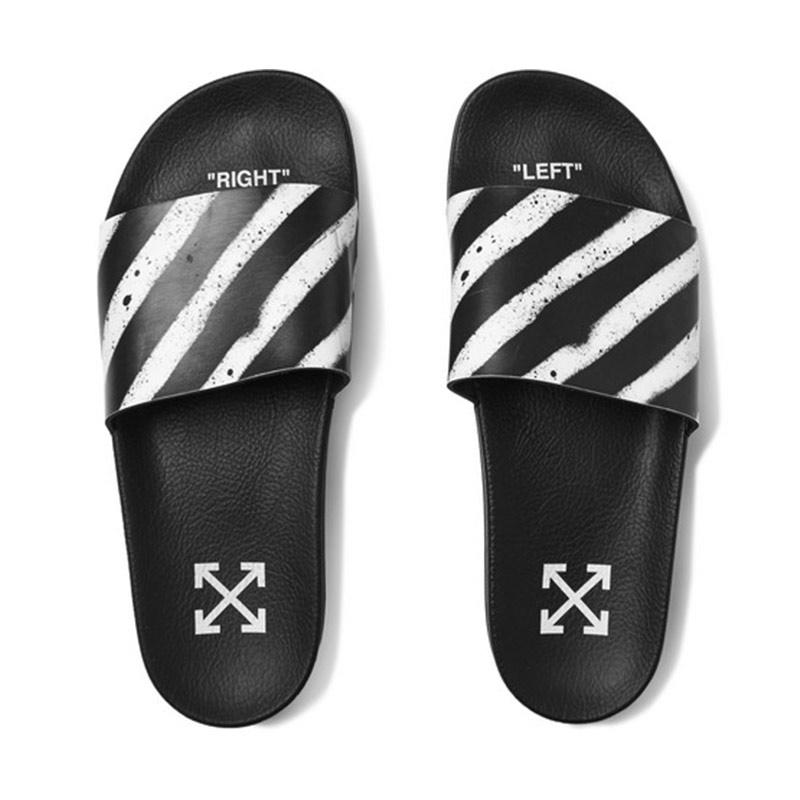 off white printed leather slides