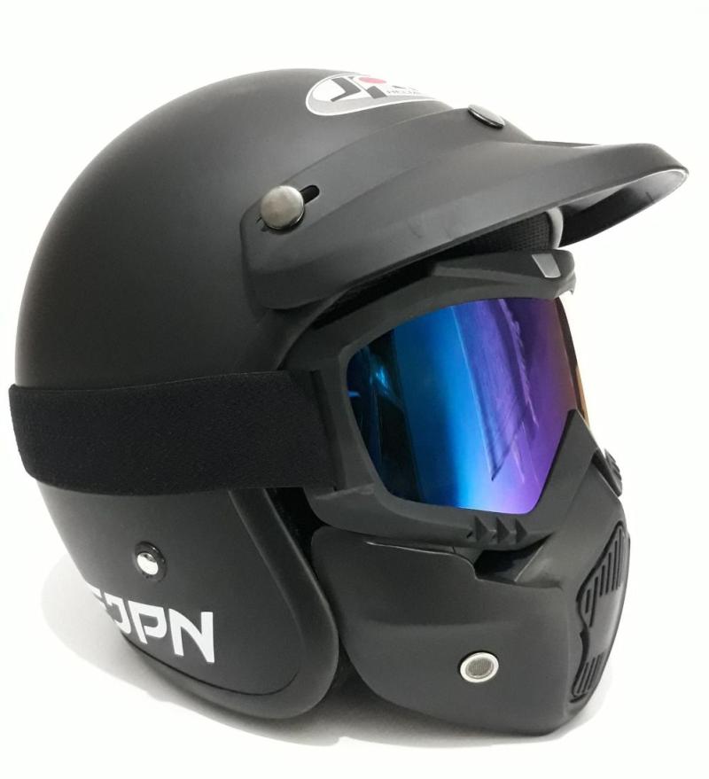 Jual Helm Retro Jpn Arc Hitam Black Model Bogo Kacamata Goggle