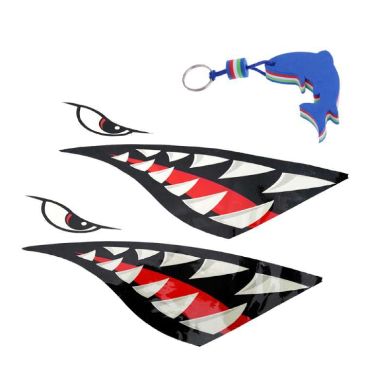 2 Pieces Shark Teeth Mouth Decals Stickers Blue Anchor Floating Key Chain Key 