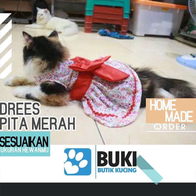Baju Kucing / Baju Kucing Murah / Baju Untuk Kucing / Baju Anjing / Baju  Anjing Kecil / Baju Untuk Anjing - BUKI DRESS BUNGA PITA MERAH