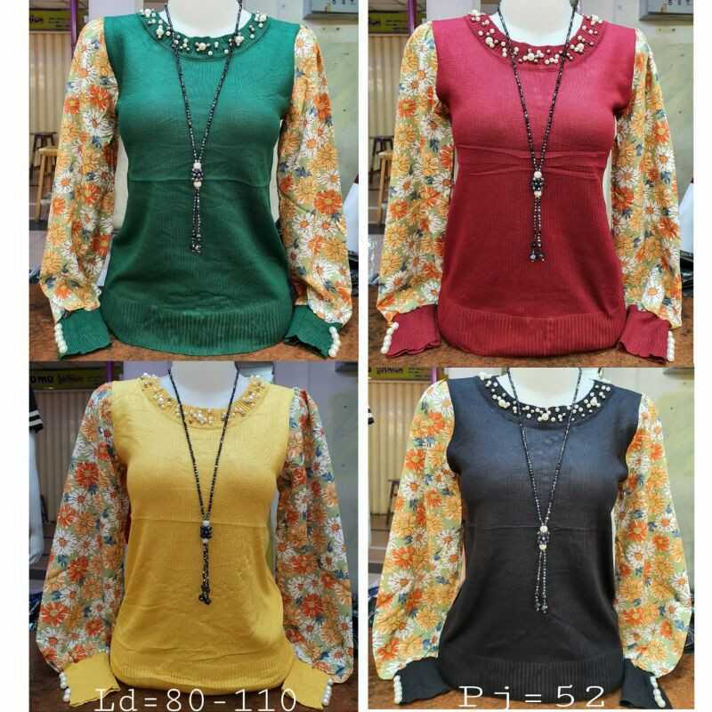 Jual Sc6171 Atasan Rajut Import Combi Chiffon Baju Atasan Wanita Lengan Terbaru Juni 2021 Blibli