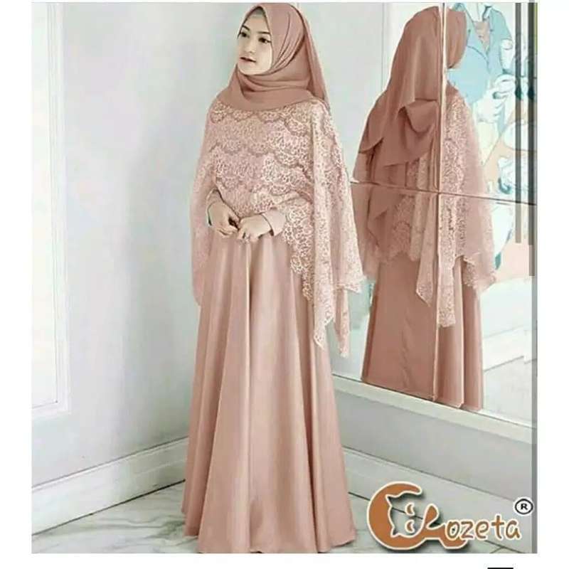 Baju Gamis Wanita Terbaru Model Pesta Kekinian Moscrepe Polos Sherina Maxi Ld102 Busui Size L Syar I - Model gamis moscrepe terbaru