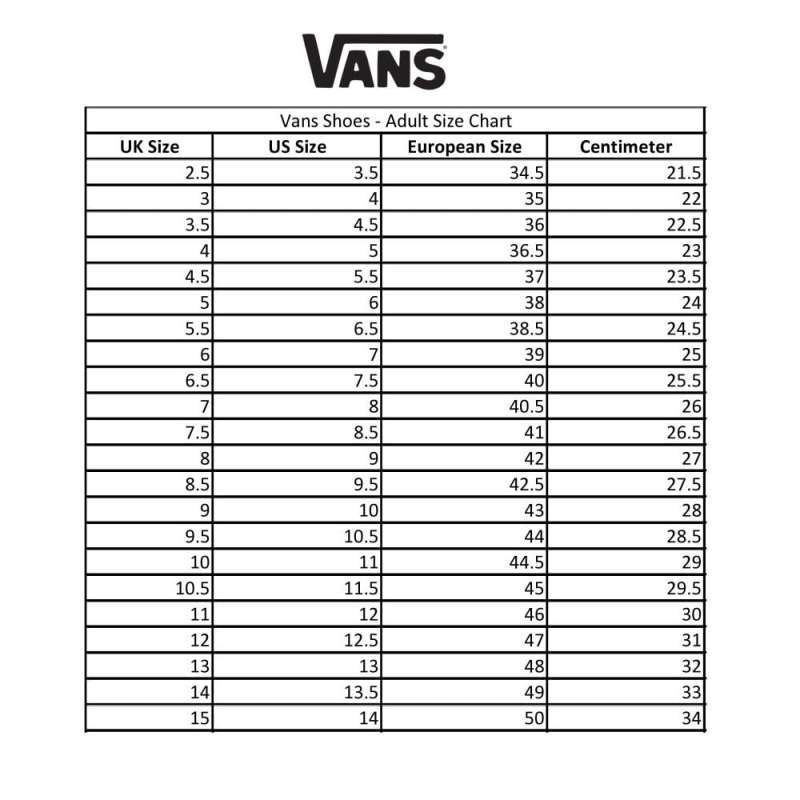 Vans authentic size hot sale chart