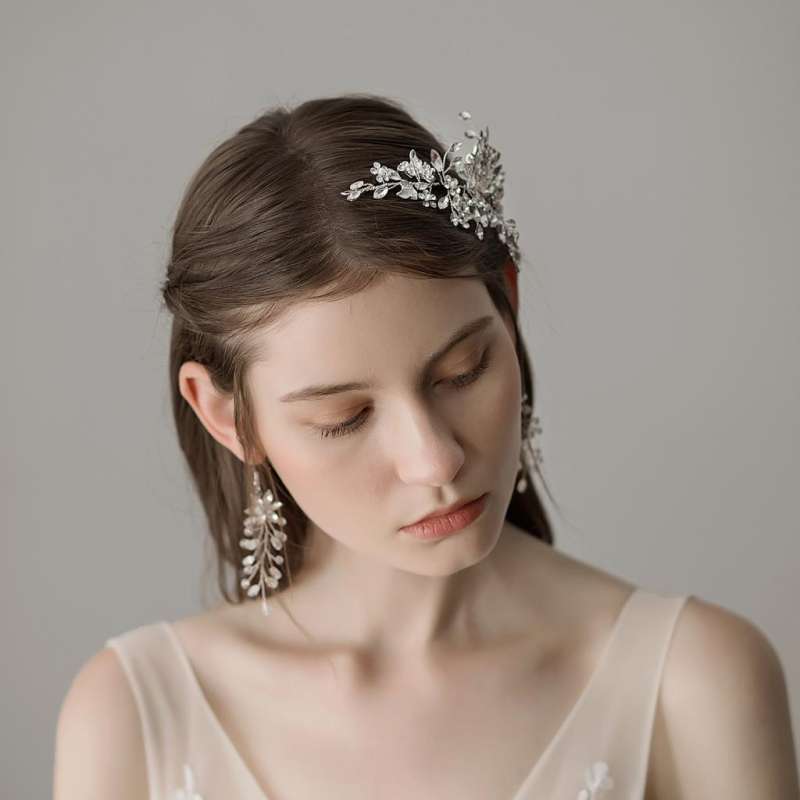 Bridal Wedding Rhinestone Crystal Hair Tiara White Ribbon Silver Headband