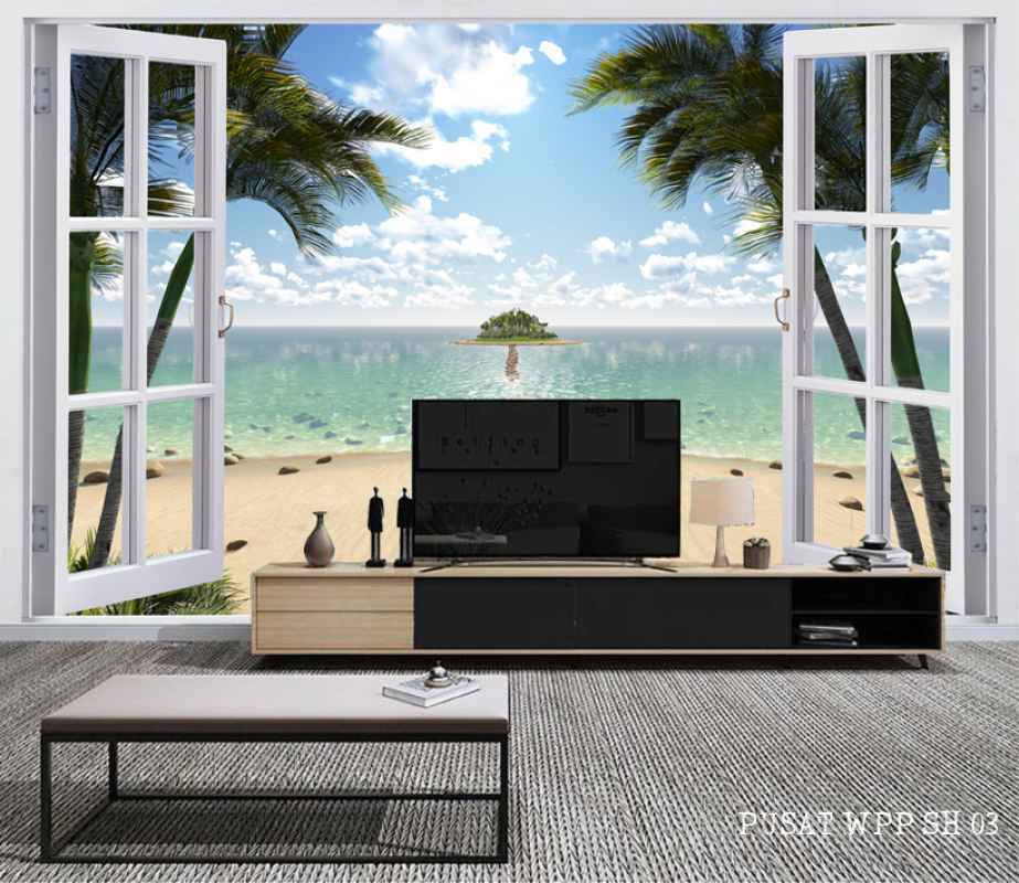 sudah ada lem perekatanya jual 3d wallpaper custom wallpaper dinding pemandangan alam luar jendela bahan flexi banner
